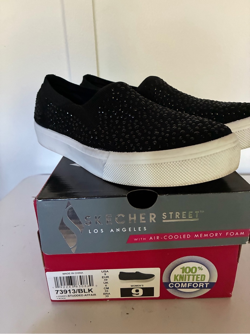 Skechers Black Slip-On Studded Knit Platform Sneaker